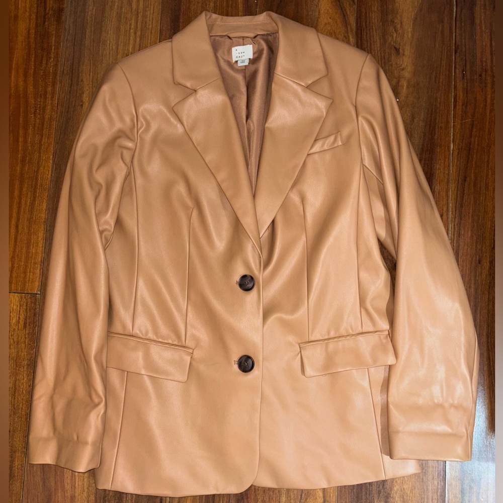 a new day Tan Faux-Leather Blazer Jacket